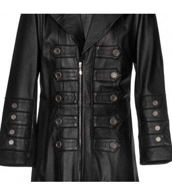 Men Gothic Coat Military Steampunk Leather Gothic Coat Trench Coat